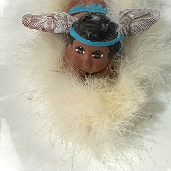 Vtg Little Star Native American Angel on Real Fur Cloud (Angora?) Ceramic 4” L - Picture 2 of 10